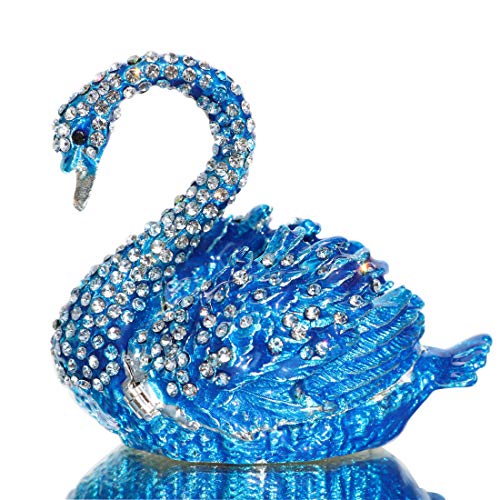 Diamond Blue Swan Trinket Box Hinged Hand-painted Figurine