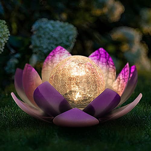 Lotus Solar Light  Garden Decor ,Waterproof LED Crackle Globe Glass Flower Light