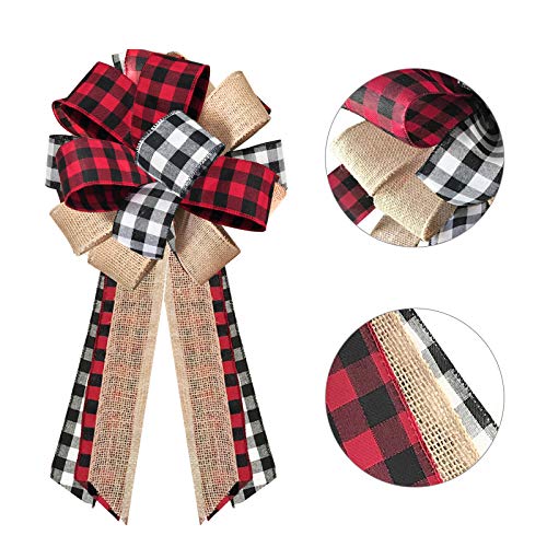 Christmas Tree Topper - Buffalo Plaid Red Black Burlap Decoration