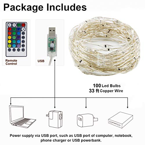 Twinkle Star 200 LED 66 FT Copper String Lights Fairy String Lights 8 Modes LED Lights USB Powered with Remote Control