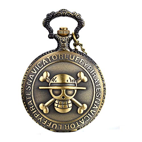 Antique Bronze Anime Skull One Piece Pocket Watch/Necklace for Fathers Day Gift