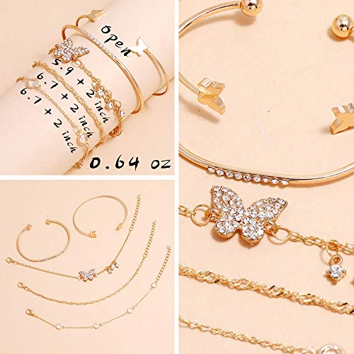 (24 PCS) Boho 14k Gold Plated Chain Bracelets Set for Women