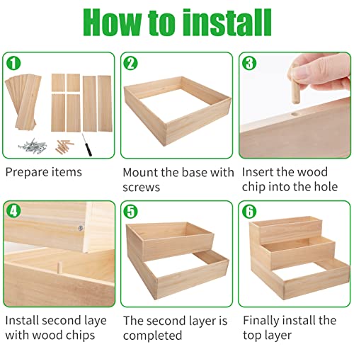 3 Tier Wooden Raised Plant Grow Box, 15.7" × 15.7" × 16.5" Elevated Planter