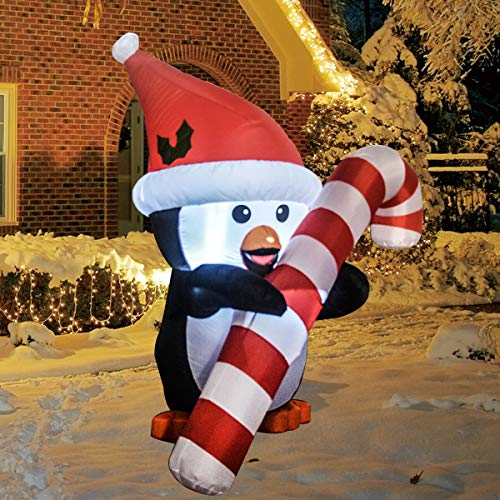 5 FT Christmas Inflatables Penguin w/ Cane & LEDs