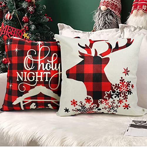 Set of 4 Christmas Throw Pillow Covers 18x18 Inch