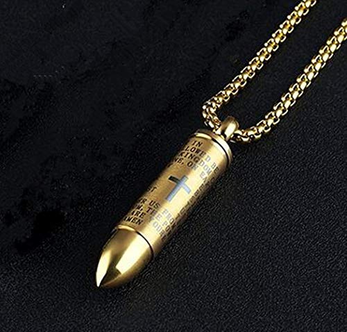 Gold Lord's Prayer Cross Bullet Pendant Stainless Steel Necklace for Men