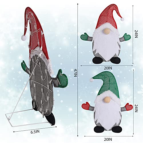 24 inch Set of 2 Lighted Christmas Tinsel Gnomes Decorations,