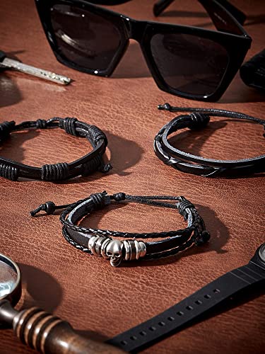 3 Pieces Leather Studded Punk Bracelet for Men/Women