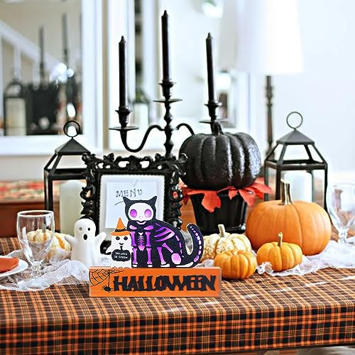 Halloween Decorations Indoor, Large Decorative HALLOWEEN Wood Sign with Ghosts and Spooky Cat