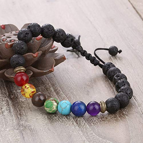 12 PCS Lava Chakra Oil Stone Diffuser Yoga Aromatherapy Essential Natural Stone Bead Bracelet 8MM