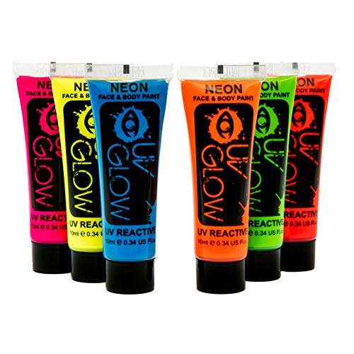 UV Glow Blacklight Face and Body Paint 0.34oz - Set of 6 Tubes - Neon Fluorescent