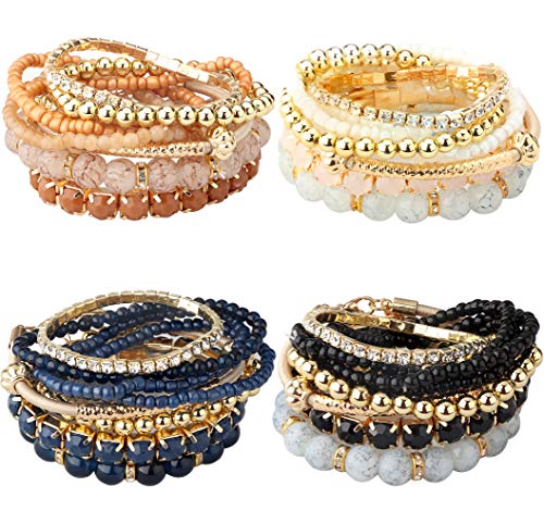 4 Sets Multilayer Stackable BOHO Bracelets for Women