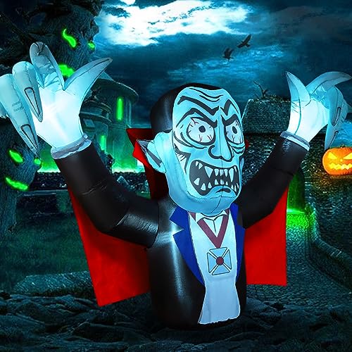 Halloween Inflatables Outdoor Decorations Vampire with Red Cloak, Blow Up Yard Decoration with Build-in LED Lights