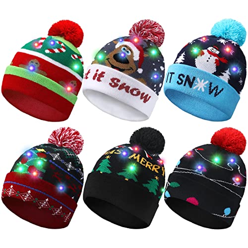 LED Christmas Sweater Beanie Hat for Men/Women