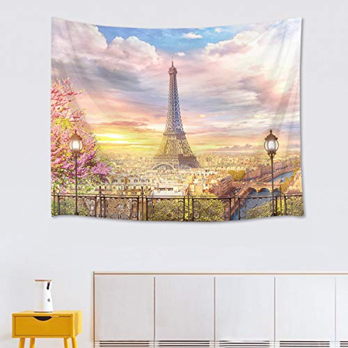 Eiffel Tower Tapestry Spring Scenery of Romantic City  Paris Decoration,60Wx40H inches