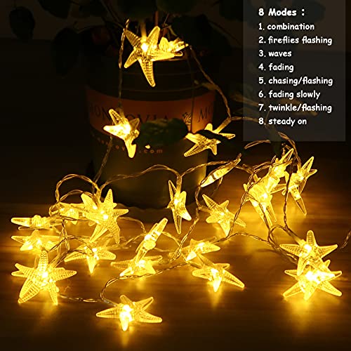 11 Feet 30 LED Starfish Shaped Battery Operated LED Fairy String Lights