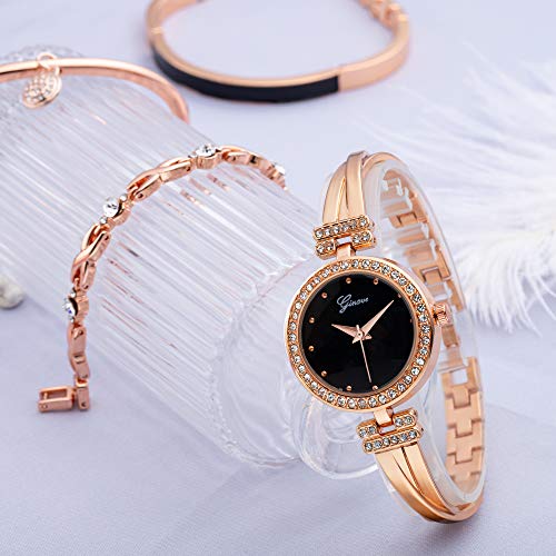 Elegant Rose Gold/Silver Watch & 3 Bracelets Set for Women