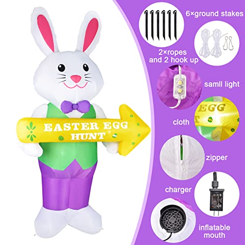 8 FT Easter Inflatables Outdoor Decoration, Bunny Holding Sign w/ Build in LEDs