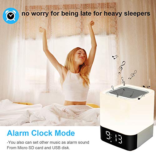 Bluetooth Speaker Night Lights, w/ Alarm Clock & MP3 Player, Touch Control