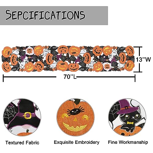 Embroidered Black Round Placemats 15 Inches, Thanksgiving Fall Pumpkins Table Decorations