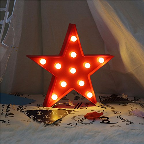 LED Plastic Marquee Light Star Shaped Wall Décor Battery Operated (Red)