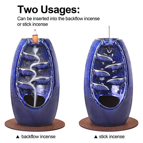 Ceramic Backflow Incense Holder Waterfall Incense Burner Bundle includes 120 Backflow Incense Cones + 30 Incense Sticks, Aromatherapy Home Decor