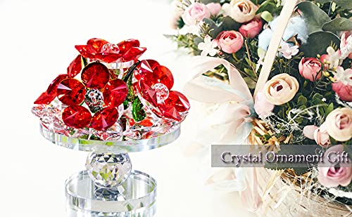 Handcrafted Red Crystal Flowers w/ Rotating Base Fengshui Home Decoration