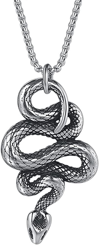 Retro Vintage Stainless Steel Snake Style Statement Cocktail Party Pendant Necklace