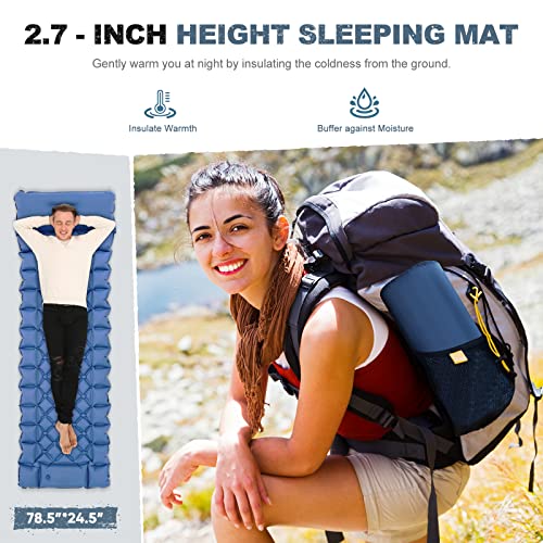 Camping Sleeping Pad - Ultralight Foot Press Inflatable  w/ Built-in Pump