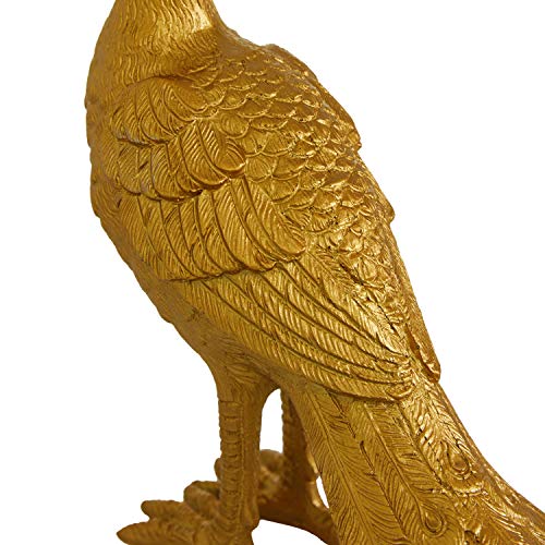 2 Farmhouse Resin Peacocks Sculpture, S/2 11", 14" H, Gold