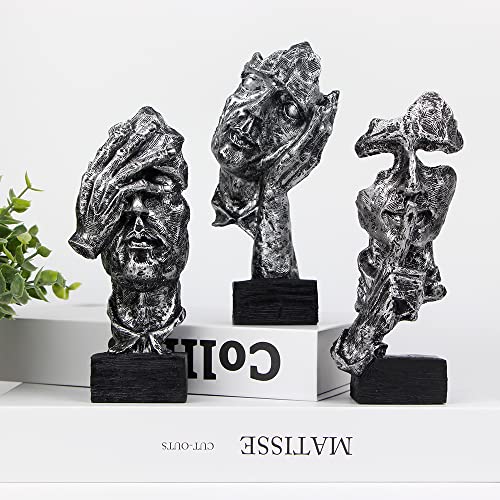 3 Pcs Thinker Statue, Silence is Gold Abstract Art Figurine