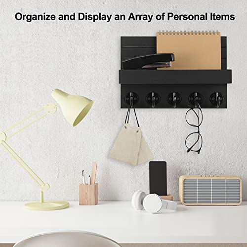 Key Holder for Wall, Decorative Key and Mail Holder with Shelf Has Large Key Hooks for Bags, Coats, Umbrella