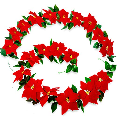 2pcs 6.4FT Christmas Poinsettia Flower Garland Decorations