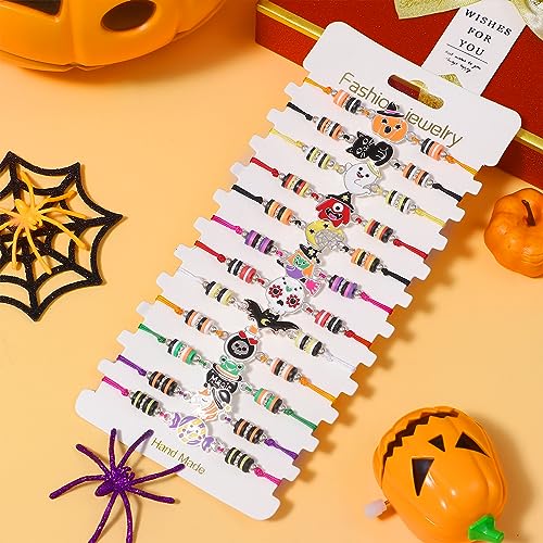 12 Pcs Bracelets for Girls Women Halloween Jewelry Friendship Braided Bracelet Pumpkin Ghost Charms Adjustable