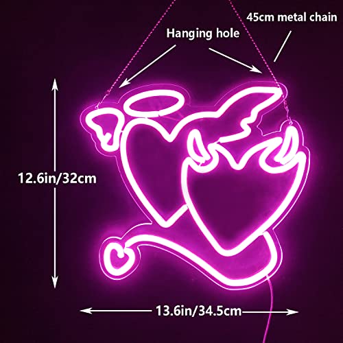 Pink Neon Sign  Heart Angel Demon for Wall Decoration