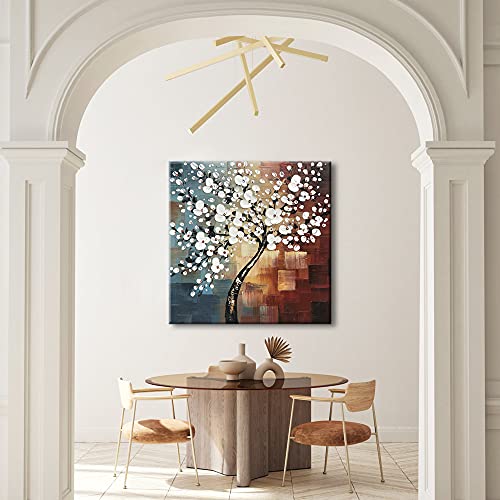 Modern Abstract White Flowers Oil Paintings on Canvas Wall Art 100% Hand Painted