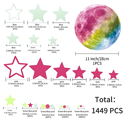 Glow in The Dark Stars and Moon for Ceiling 1449 Pieces