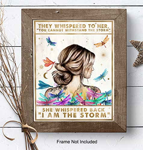 Motivational Boho Wall Art LARGE 11x14 - She Whispered Back I Am The Storm - Positive Quotes Wall Decor