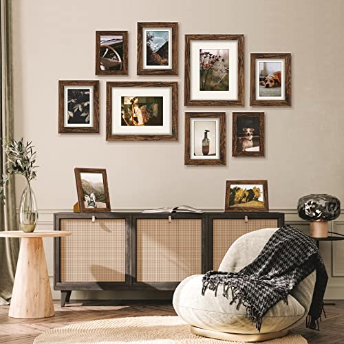 Gallery Wall Picture Frame Set - 10 pcs Family Picture Frames w/ Glass & Mat