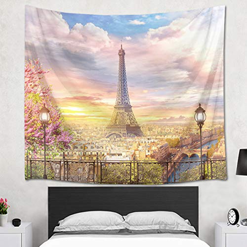 Eiffel Tower Tapestry Spring Scenery of Romantic City  Paris Decoration,60Wx40H inches