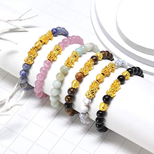 6 Pieces Feng Shui Bracelets Pixiu Wealth Luck Pi Yao Dragon Charm Beaded Bracelets