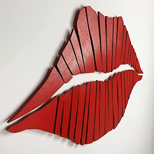 Red Lips Wooden Sign Carved Abstract Minimalist Decoration (13.7×23.6 inch)