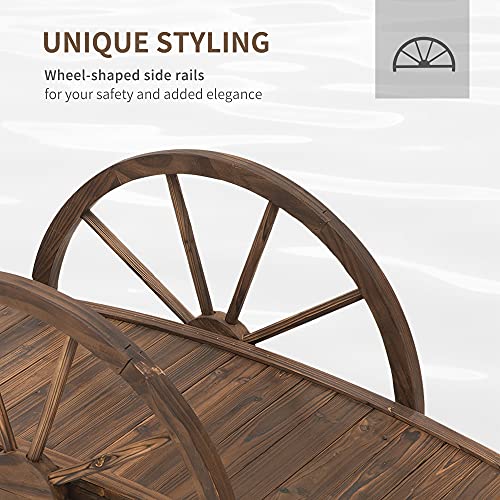 3.3ft Wooden Garden Bridge Arc Footbridge w/ Half-Wheel Style Railings