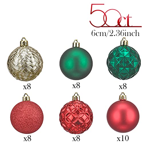 50ct 60mm Traditional Red Green and Gold Christmas Ball Ornaments