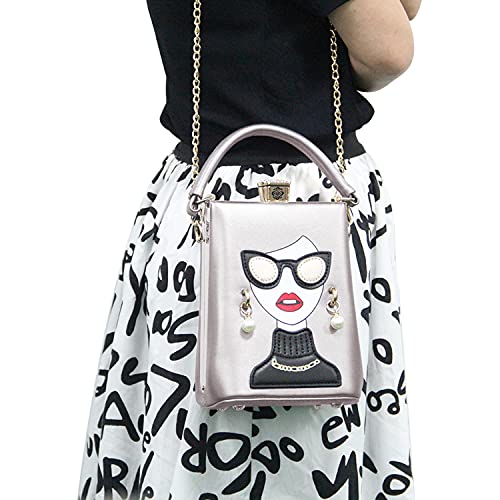 Novelty Lady Face Shoulder Bags Funky PU Leather Top Handle Satchel Handbags Clutch Purse for Women