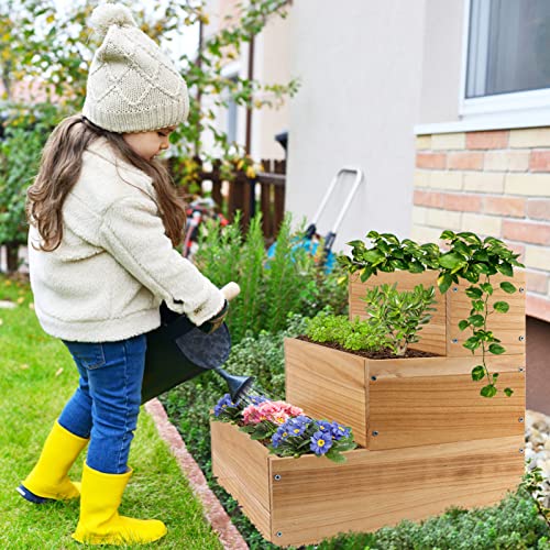 3 Tier Wooden Raised Plant Grow Box, 15.7" × 15.7" × 16.5" Elevated Planter