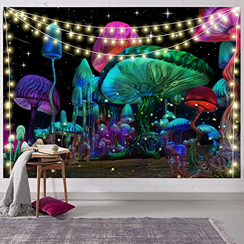 Psychedelic Mushroom Fantasy Waves Starry Sky Tapestry Trippy Wall Decoration