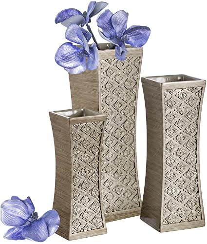 Flower Vase Set of 3  for Home Decoration (Brushed Silver)