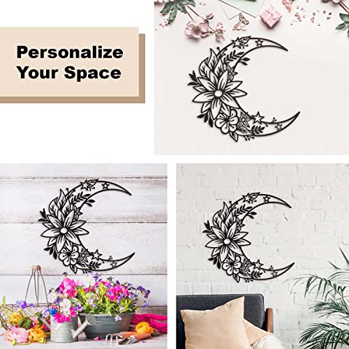 Black Boho Large Floral Moon & Star Phase Wall Decoration