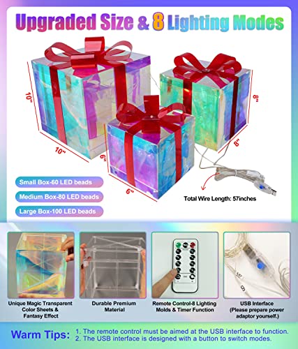 Set of 3 DIY Colorful Plug-in Christmas Lighted Gift Boxes